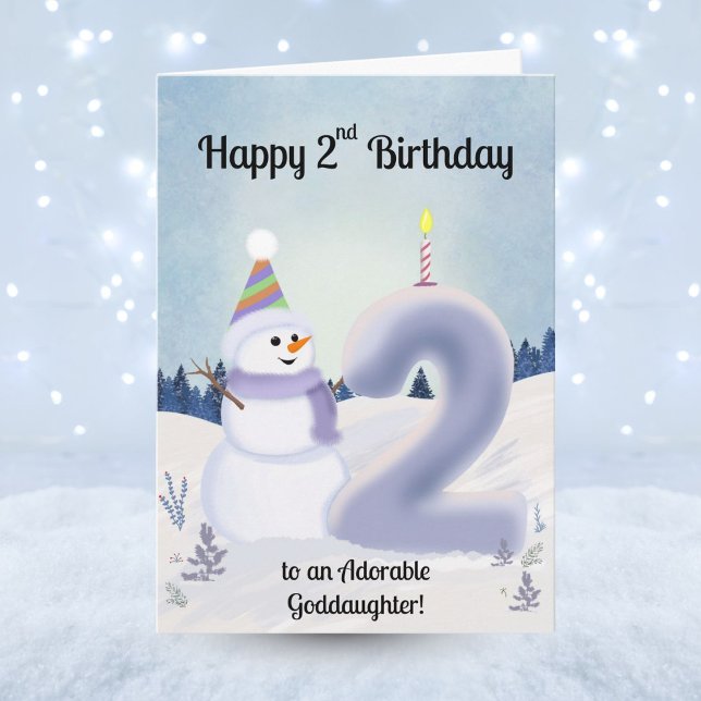 Guddotter Glad 2-årsdag Snöman Byggnad Kort (Skapare uppladdad)