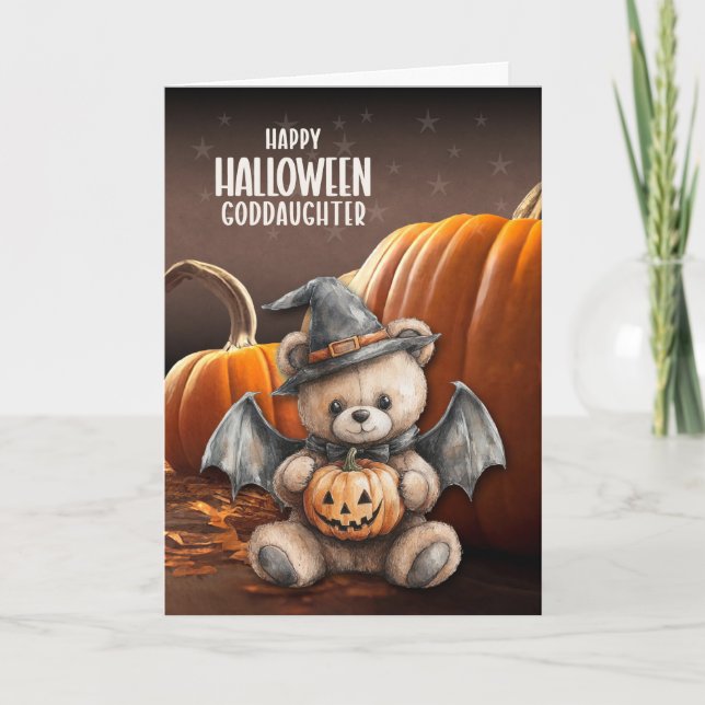 Guddotter Teddybjörn Häxa och Vingar Halloween Helgkort (Framsida)