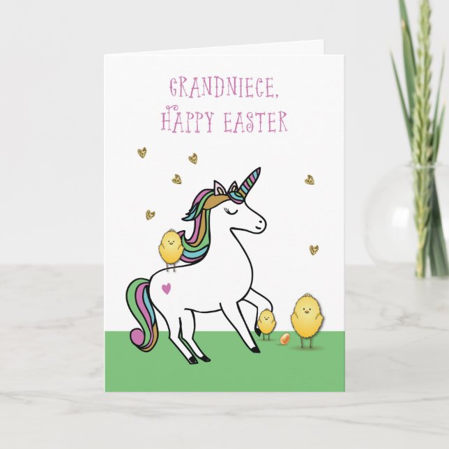Guddotter Unicorn Påskönskningar med kycklingar Kort (Framsida)