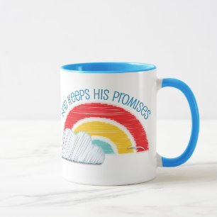 Guden håller hans kristna kaffemugg för löften