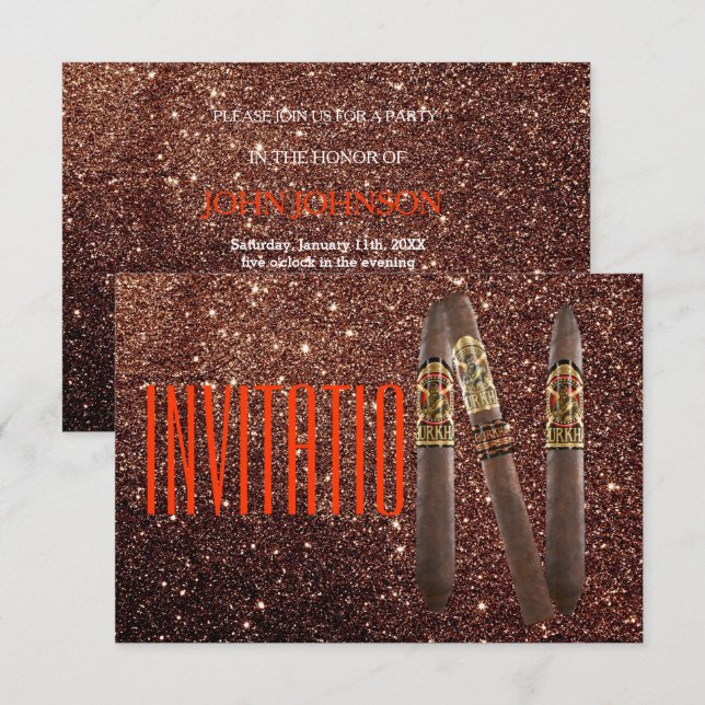 Guden Personlig Cigaro-inbjudan till Glitter VIP Inbjudningar (Fram/baksida)