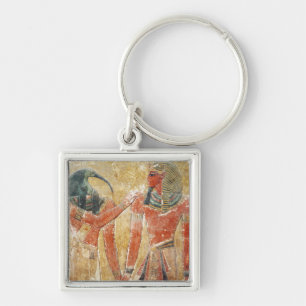 Guden Thoth med Seti mig i graven av Seti Fyrkantig Silverfärgad Nyckelring