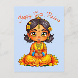 Gudi Padwa Chibi Girl Vykort