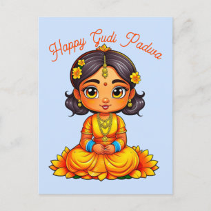Gudi Padwa Chibi Girl Vykort