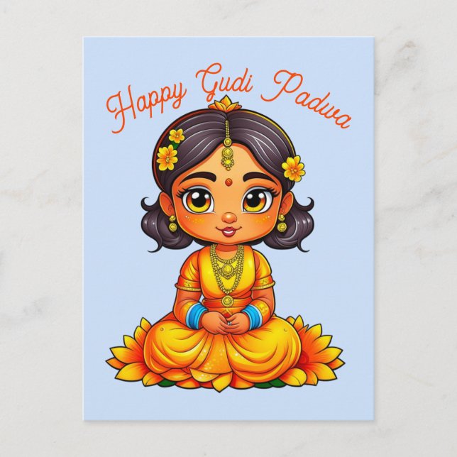 Gudi Padwa Chibi Girl Vykort (Framsida)