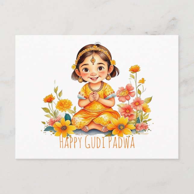 Gudi Padwa Cute Girl Vykort (Framsida)