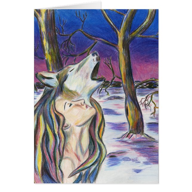 Gudinna av vargkortet hälsningskort (Framsidan)