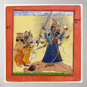 Gudinna Bhadrakali som tillbes av gudarna 1675 Poster