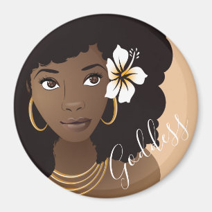 Gudinna, Black Woman med en blomma i hennes hår Magnet