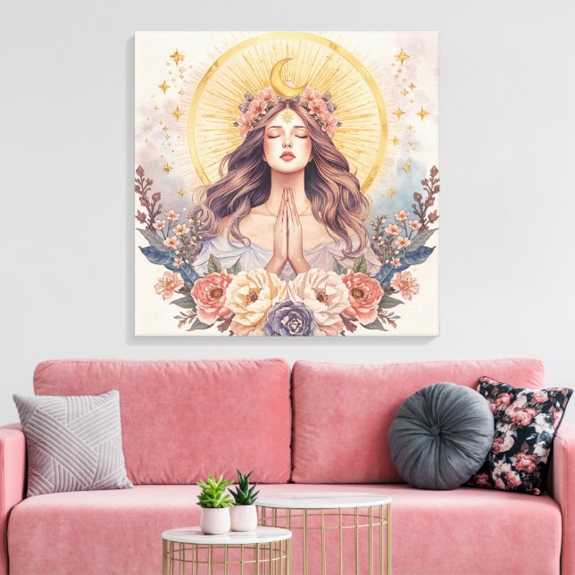Gudinna Boho Väggkonst | Gudomlig Feminine Energi Canvastryck (Insitu (Vardagsrum))