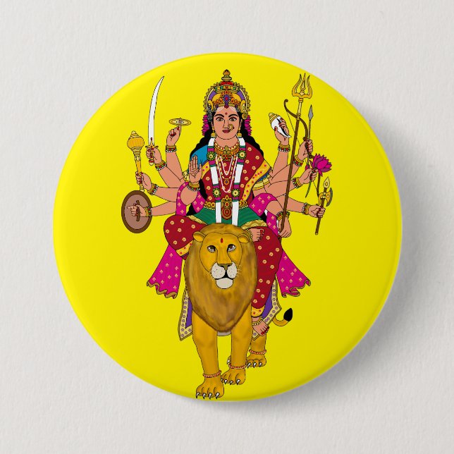 Gudinna Durga-knapp – gudomlig hinduisk Devi andli Knapp (Framsida)
