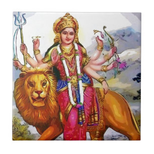 Gudinna Durga med lejon målning Kakelplatta