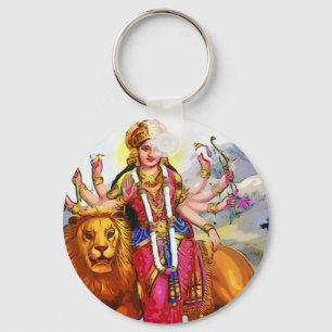 Gudinna Durga med lejon målning Nyckelring