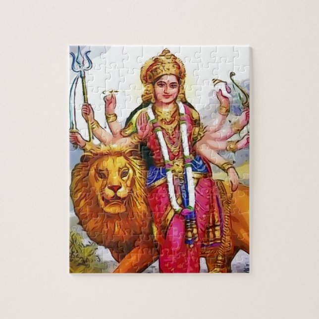 Gudinna Durga med lejon målning Pussel (Vertikal)