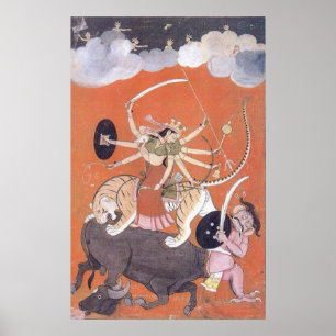 Gudinna Durga som bekämpar Mahishasura-demonen Poster