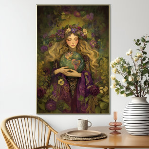 Gudinna Gaia Lila Grön Blommig Jordmoder Konst Poster