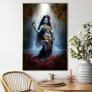 Gudinna Kali Ma Blå Blommig Fossil Fantasi Konst Poster