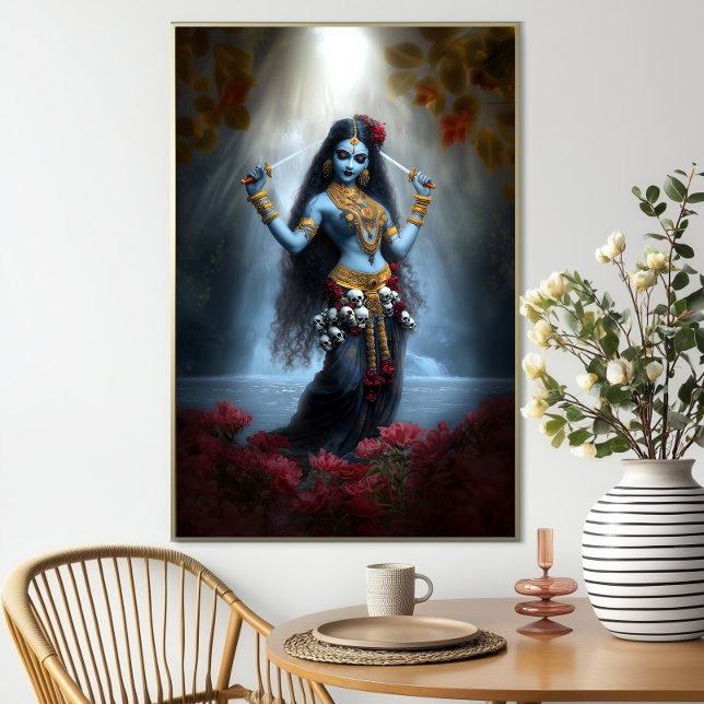 Gudinna Kali Ma Blå Blommig Fossil Fantasi Konst Poster (Skapare uppladdad)