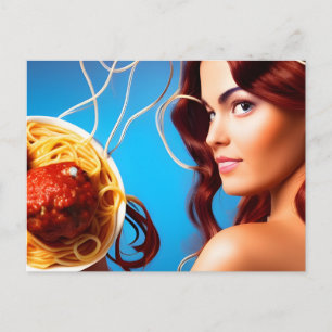 Gudinna med spaghetti och köttbullar Po Vykort