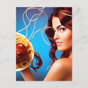 Gudinna med spaghetti- och köttbullar vykort