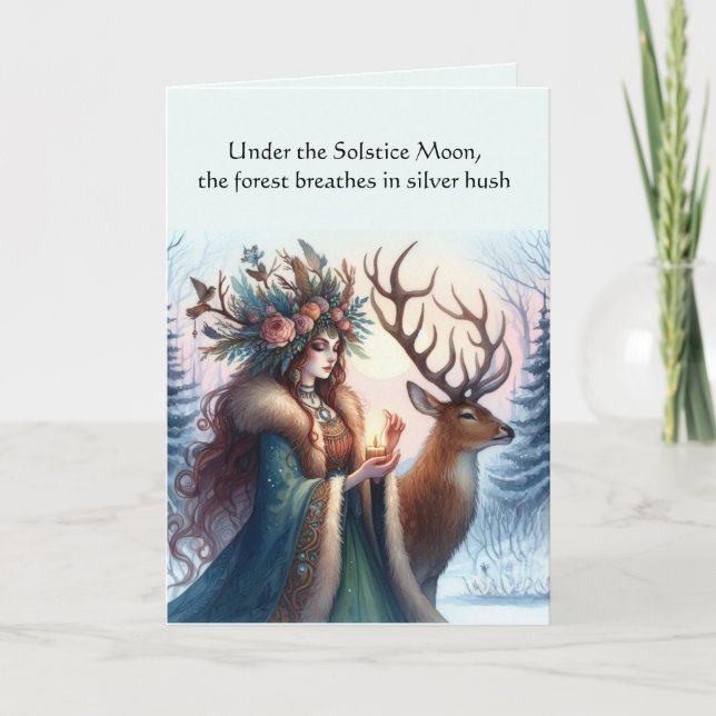 Gudinna och Dovhjort Vinter Solstånd Blessed Kort (Framsida)