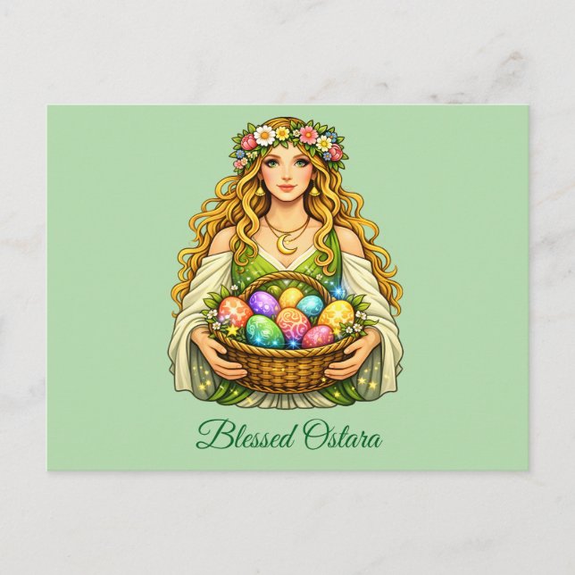 Gudinna Ostara Vårjevnd Floral korg Vykort (Framsida)