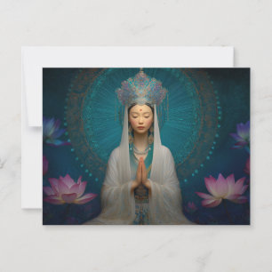 Gudinna Quan Yin Digital Glasmosaikporträtt Vykort