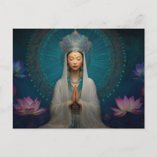 Gudinna Quan Yin Digital Glasmosaikporträtt Vykort (Framsida)