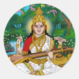 Gudinna Saraswati dekal Runt Klistermärke