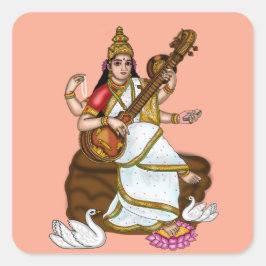 Gudinna Saraswati-klistermärken Fyrkantigt Klistermärke