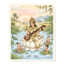Gudinna Saraswati läser med barn | Lotus Po