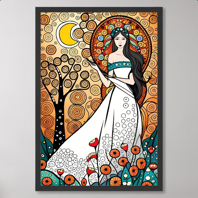 gudinna som målar fertilitetsblomma träd måne poster (goddess painting fertility nature flower tree moon)