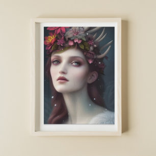 Gudinna till Winter Fantasy Blommigt Porträtt Poster