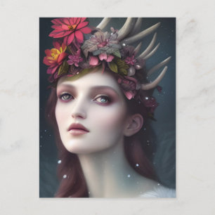 Gudinna till Winter Fantasy Blommigt Porträtt Vykort