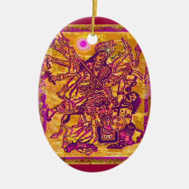 GudinnaDurga oval prydnad Julgransprydnad Keramik (Framsidan)