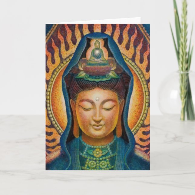 Gudinnan Kuan Yins flammar Kort (Framsida)