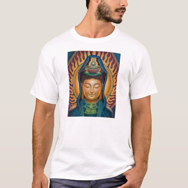 Gudinnan Kuan Yins flammar Tee Shirt (Framsida)