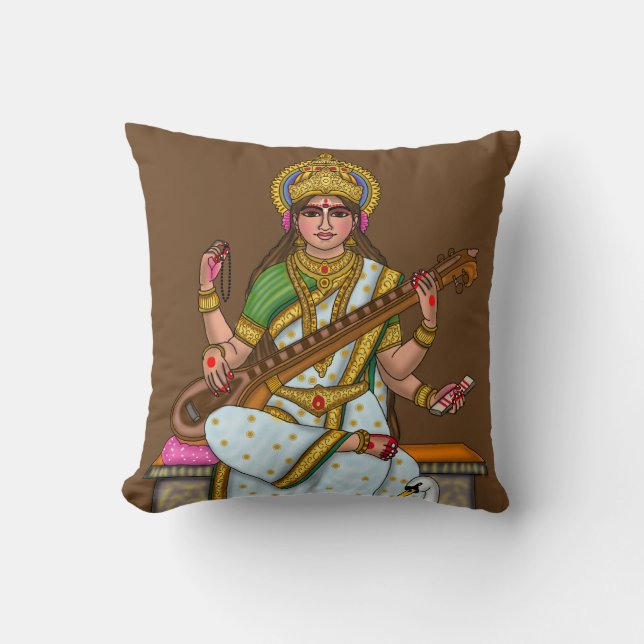 Gudinnan Saraswati  Kudde (Framsida)