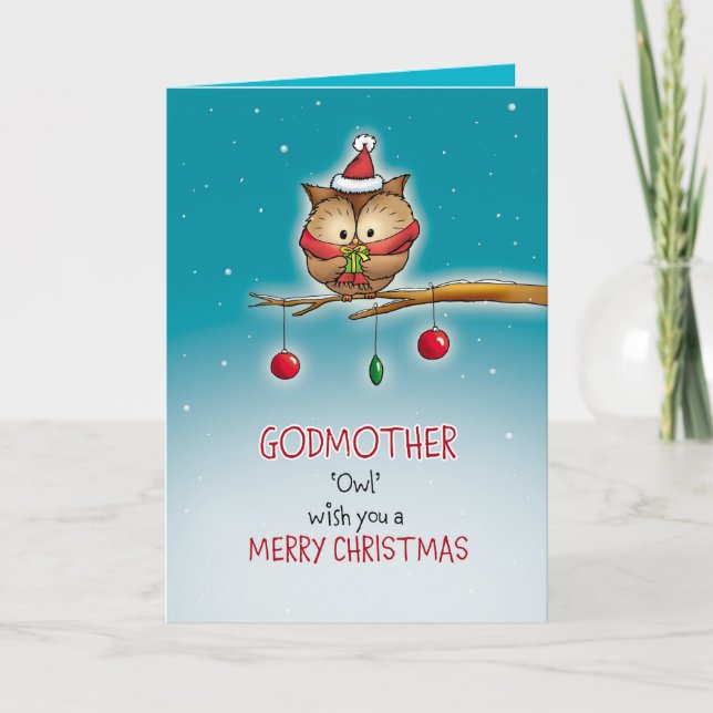 Gudmor ugglawish dig god jul helgkort (Framsida)