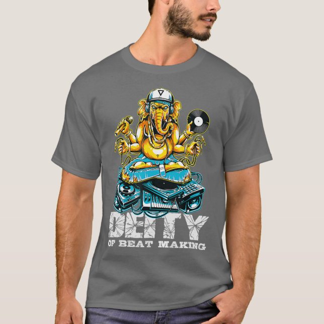Gudom i Beat Skapar Ganesha DJ Turntable Music T Shirt (Framsida)