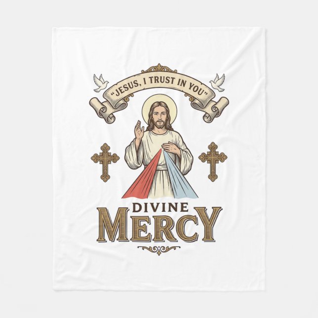 Gudomlig barmhärtighet Jesus Vintage gravyr religi Fleecefilt (Framsidan)
