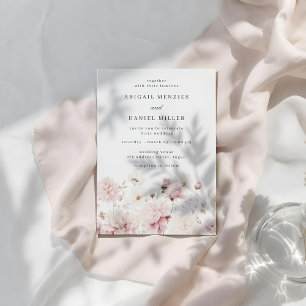 Gudomlig Elegant Rosafärgad & Vit Blommig Bröllop Inbjudningar