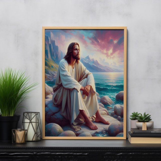 gudomlig gudstjänst Jesus vid Ocean Shore Poster (Skapare uppladdad)