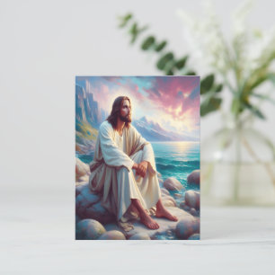 gudomlig gudstjänst Jesus vid Ocean Shore Vykort