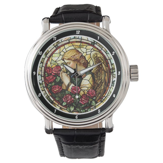 Gudomlig rosenbön Glasfärgengel Armbandsur (Framsida)
