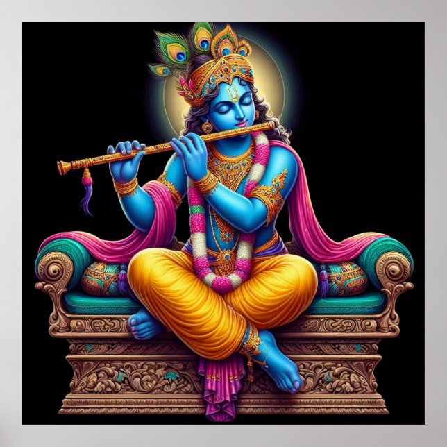 Gudomlig Seren Krishna Flöjt Konst Poster (Framsidan)