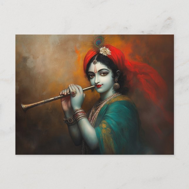 Gudomlige Herren Krishna Barock Antik Stil Vykort (Framsida)