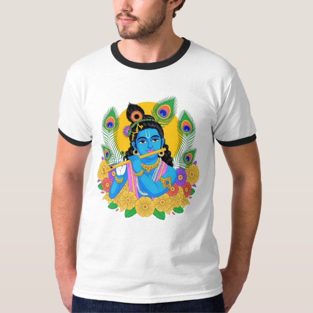 Gudomlige Herren Krishna Vektor Konst - Andlig Flö T Shirt (Framsida)