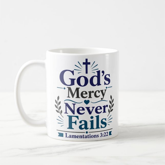 Guds barmhärtighet misslyckas aldrig Inspirerande  Kaffemugg (Vänster)