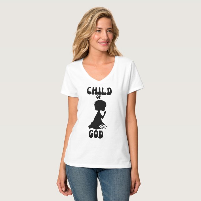 Guds barn Bibelcitat Kvinnor i V-Nacke T Shirt (Hel framsida)
